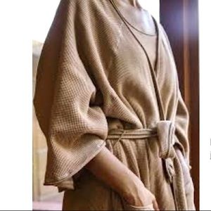 Alabama Chanin Organic Cotton Waffle Robe taupe SM MED LG O/S